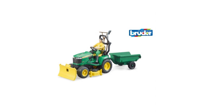 Bruder 62104 Bworld John Deere Zitmaaier + Aanhanger en Tuinman