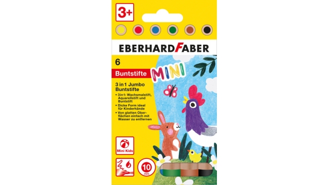 Eberhard Faber EF-518905 Kleurpotlood 3in1 6 Stuks Extra Dikke Kern 10mm