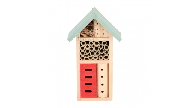 Esschert Design Houten Insectenhotel 9x15x26 cm Naturel/Mintgroen/Rood