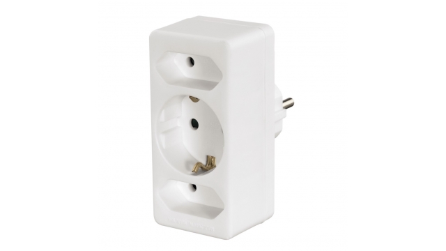 Hama 3-Way Multi-Plug 2 Euro Sockets/1 Socket With Earth Contact White