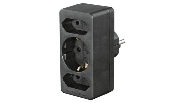 Hama Stopcontactadapter 3-voudig 1x Geaard Stopcontact 2x Euro Zwart