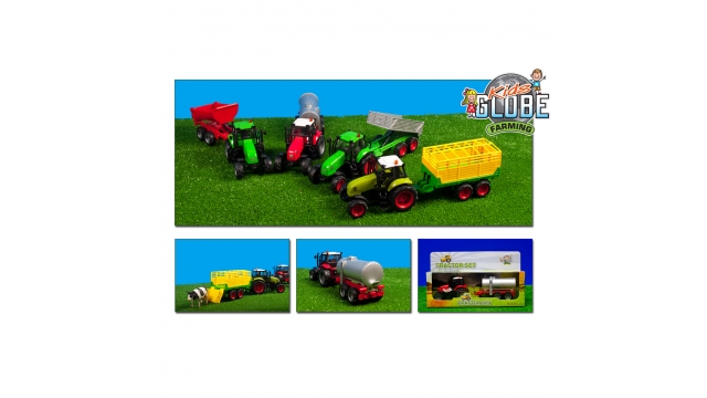 Kids Globe Farming Tractor met Licht + Aanhanger Assorti