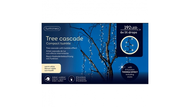 Lumineo Tree Cascade Twinkel Verlichting 6x Waterval 192 LEDs 2M Buiten Zwart Warm Wit 8 Functies