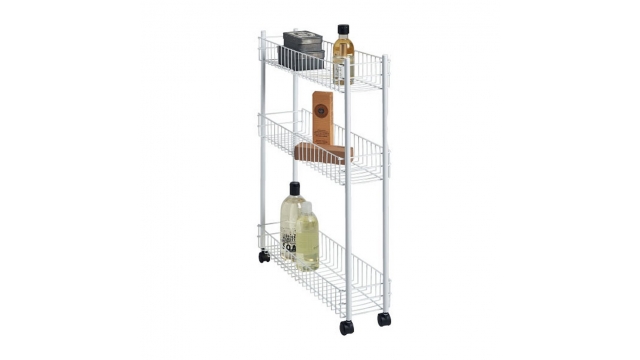 Metaltex Smalle Trolly met Wielen + 3 Etages 56x16x75.7 cm Wit