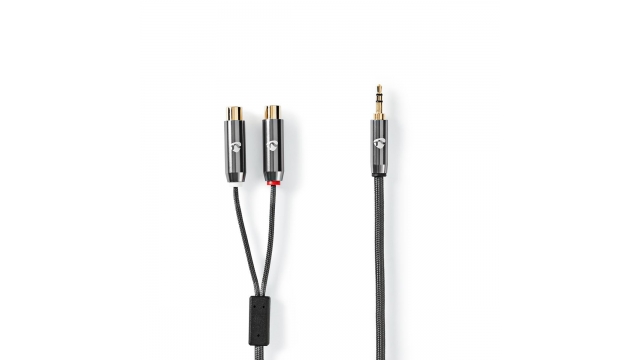 Nedis CATB22250GY02 Stereo-audiokabel 3,5 Mm Male 2x Rca Female Verguld 0.20 M Rond Grijs / Gunmetal Cover Window Box