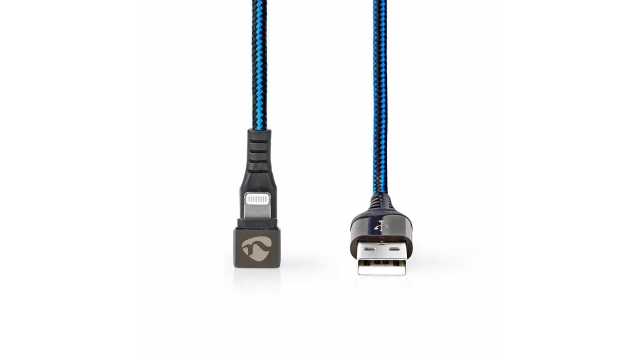 Nedis GCTB39300AL10 Data- En Oplaadkabel Usb-a Male Naar Apple Lightning 8-pins Male 180°-aansluiting Voor Gaming 1,0 M Rond Gevlochten Zwart-blauw