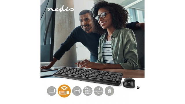 Nedis KBMCW100BKND Muis En Toetsenbord - Set Draadloos Muis- En Toetsenbordverbinding: Usb 800 / 1200 / 1600 Dpi Instelbare Dpi Qwerty Scandinavisch