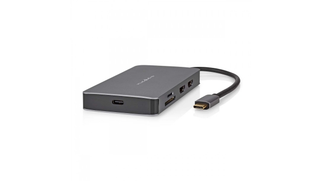 Nedis CCBW64250AT02 Usb Multi-port Adapter Usb 3.2 Gen 1 Usb-c™ Male Micro Sd / Rj45 Female / Sd / Usb-c™ Female / 2x Hdmi™ / 2x Usb-a Female 5 Gbps 0.20 M Rond Verguld Pvc Antraciet Doos