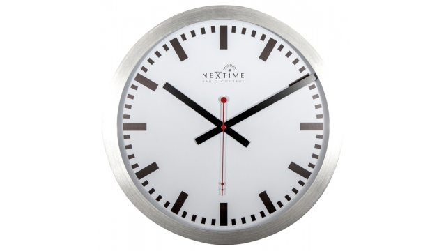 NeXtime NE-3999STRC Wandklok Dia. 35 Cm, Aluminium, Wit, 'Station' Radio Controlled (DCF)