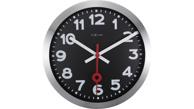 NeXtime NE-3999ARZW Wandklok Dia. 35 Cm, Geborsteld Aluminium, 'Station'