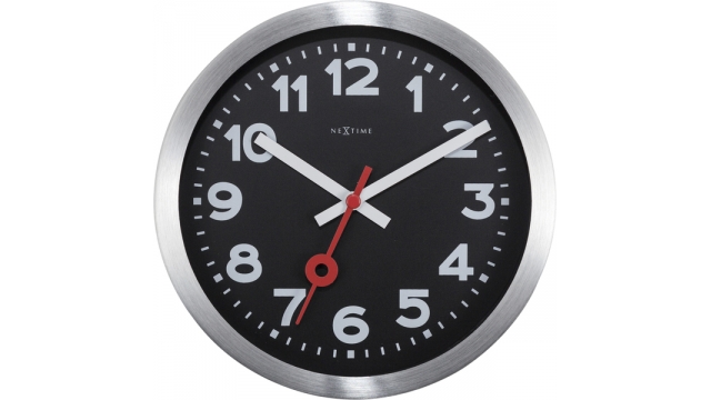 NeXtime NE-3998ARZW Wandklok 'Station' Ø19 Cm, Geborsteld Aluminium Zwart