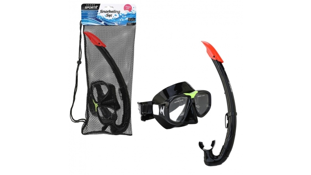 SportX Volwassenen Snorkelset 5 Sterren Zwart