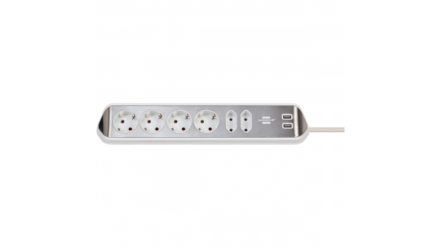 Brennenstuhl 1153590620 Estilo Hoekaansluitdoosstrook Met Usb Laadfunctie 6-weg 4x Beschermende Contactdozen & 2x Euro Zilver/wit