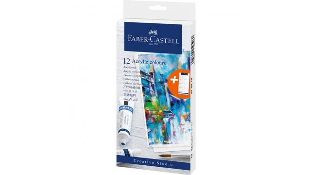 Faber Castell FC-379212 Acrylverf 12 Tubes + Sjabloon Kleurenkaart