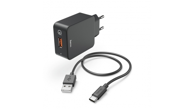 Hama Oplaadset USB-C Oplader QC 3.0 + USB-C-kabel 1,5 M Zwart