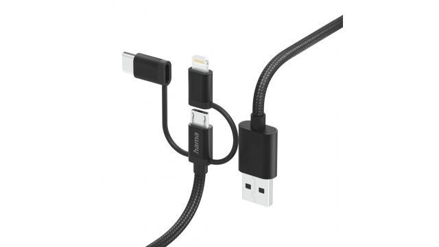 Hama 3in1 Multi-oplaadkabel USB-A - Micro-USB USB-C En Lightning 1,5 M Zwart