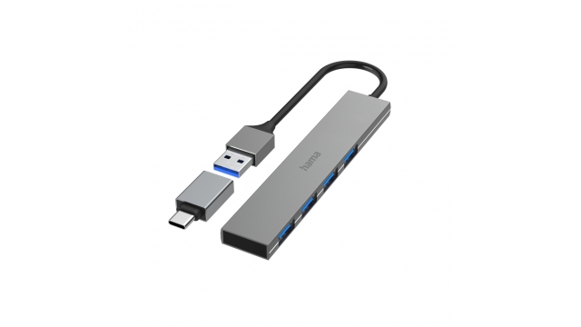 Hama USB-hub 4-poorts USB 3.2 Gen1 5 Gbit/s Ultra Slim Incl. USB-C-adapter