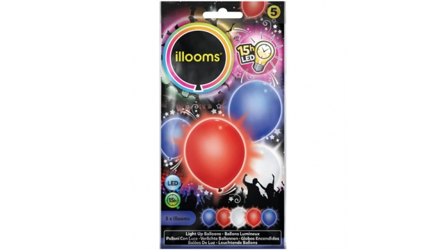 Illooms Ballonnen Rood Wit Blauw met LED Licht  5 Stuks