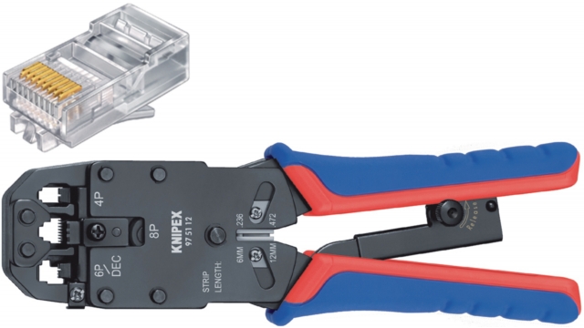 Knipex 97 51 12 SB Crimp Lever Pliers For Western Plugs Western Connector Rj10 (4-pin) 7.65 Mm, Rj11/12 (6-pin) 9.65 Mm; Rj45 (8-pin) 11.68 Mm