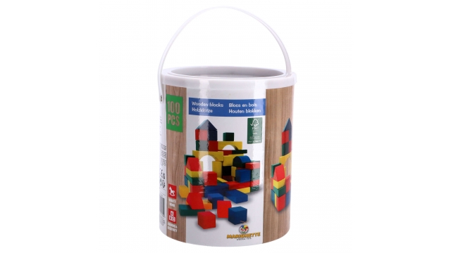 Marionette Wooden Toys Blokkenton met Houten Blokken 100 Stuks