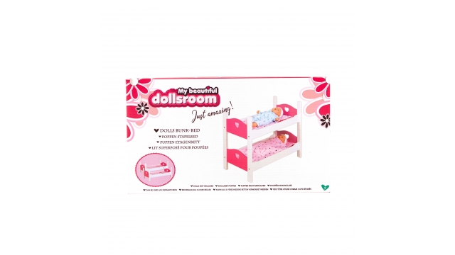 My Beautiful Dollsroom Houten Poppen-Stapelbed Roze/Wit