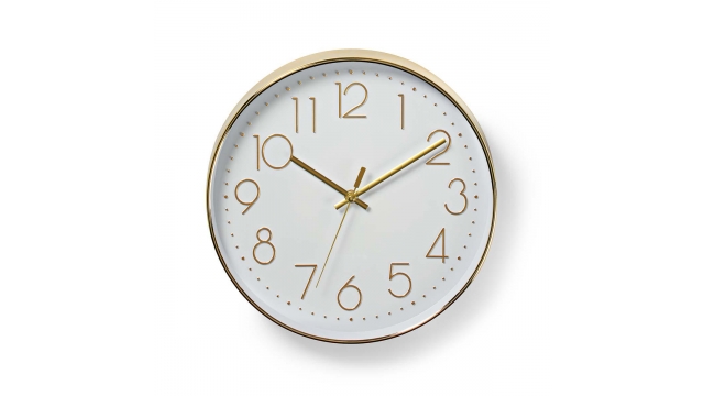 Nedis CLWA015PC30GD Ronde Wandklok Diameter 30 Cm Eenvoudig Te Lezen Cijfers Goud