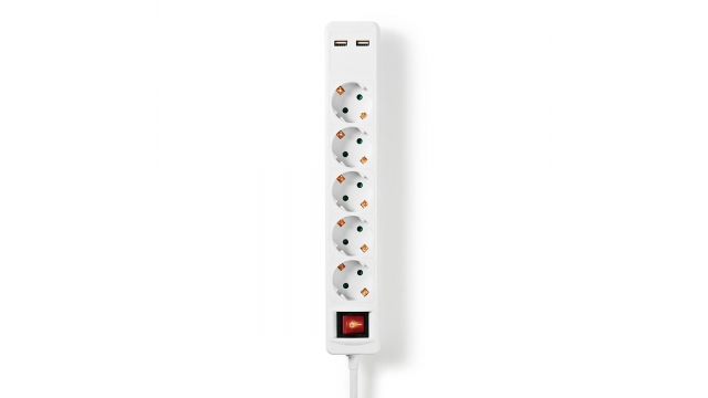 Nedis EXSO515UFSWT Stekkerdoos5-wegs Schuko 2x Usb 1,5 M Aan/uitknop Wit