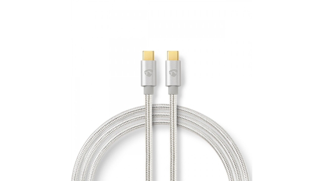 Nedis CCTB60800AL20 Usb 2.0 Kabel Voor Synchroniseren, Laden En Av-ondersteuning Usb-c™ Male Naar Usb-c™ Male 5a - 100w Verguld 2.0 M Rond Gevlochten Zilver Afdekbox Met Venster