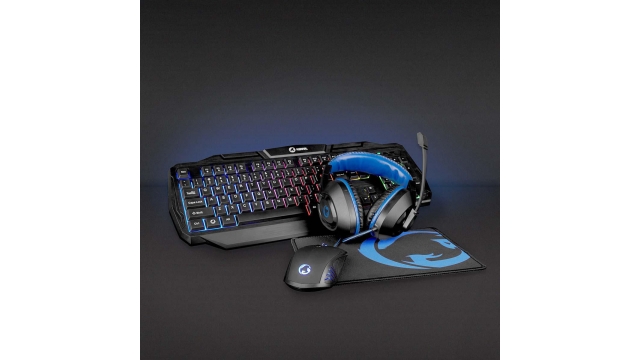 Nedis GCK41100BKIT Gaming Combo Kit 4-in-1 Toetsenbord, Koptelefoon, Muis En Muismat Blauw / Zwart Qwerty Italiaans