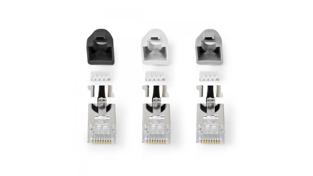 Nedis CCBW89390GY Rj45-connector Rj45 Pass Through Stevig/gesnoerd Ftp Cat7 Recht Verguld 10 Stuks Pvc Grijs / Wit / Zwart Doos