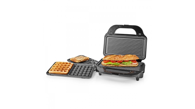 Nedis KAMG120FBK Multi Grill Grill / Sandwich / Waffle 900 W 28 X 15 Cm Automatische Temperatuurregeling Kunststof / Roestvrij Staal