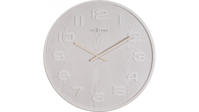 NeXtime NE-3095WI Wandklok Dia. 53 X 3 Cm, Hout, Wit, 'Wood Wood Big'