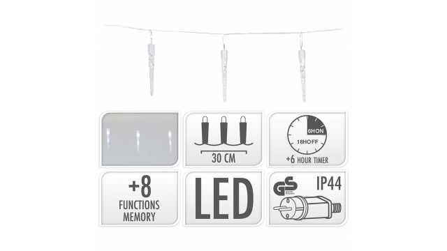 S.I.A. Kerstverlichting IJspegels 6M 40 LEDs IP44 + Timer