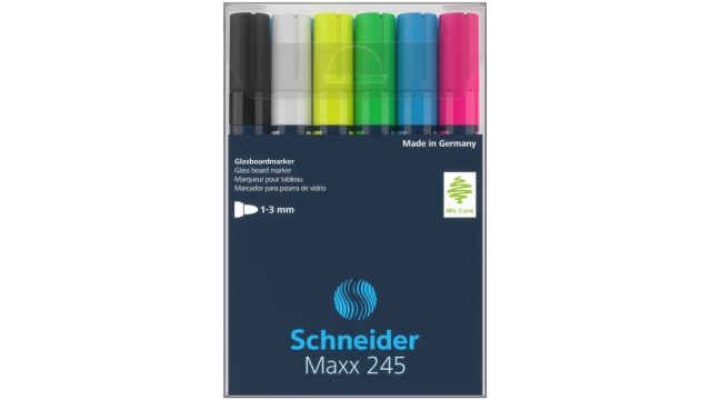 Schneider S-124596 Marker Maxx 245 6st. In Etui. Zwart, Wit, Geel, Groen, Blauw, Rood