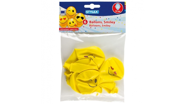 Stylex Balonnen Smiley 75 cm 6 Stuks Geel