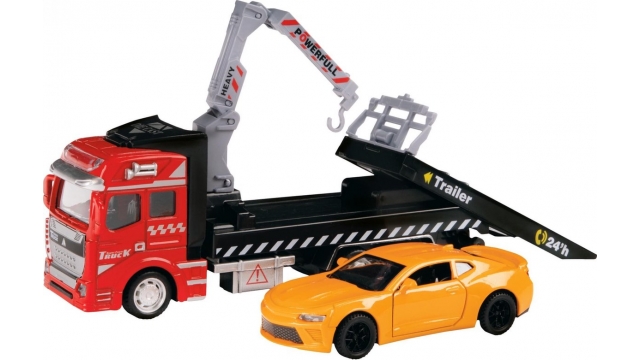 Toi-toys Sleepwagen met Auto Rood/oranje Metal